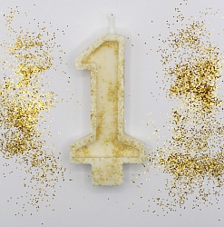 Свеча цифра "1" с золотом
